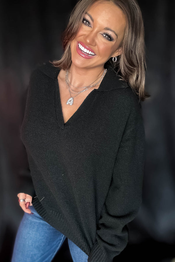Endless Joy Black Collared Sweater