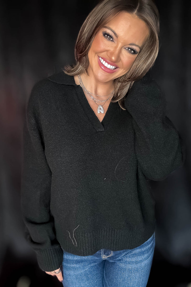 Endless Joy Black Collared Sweater