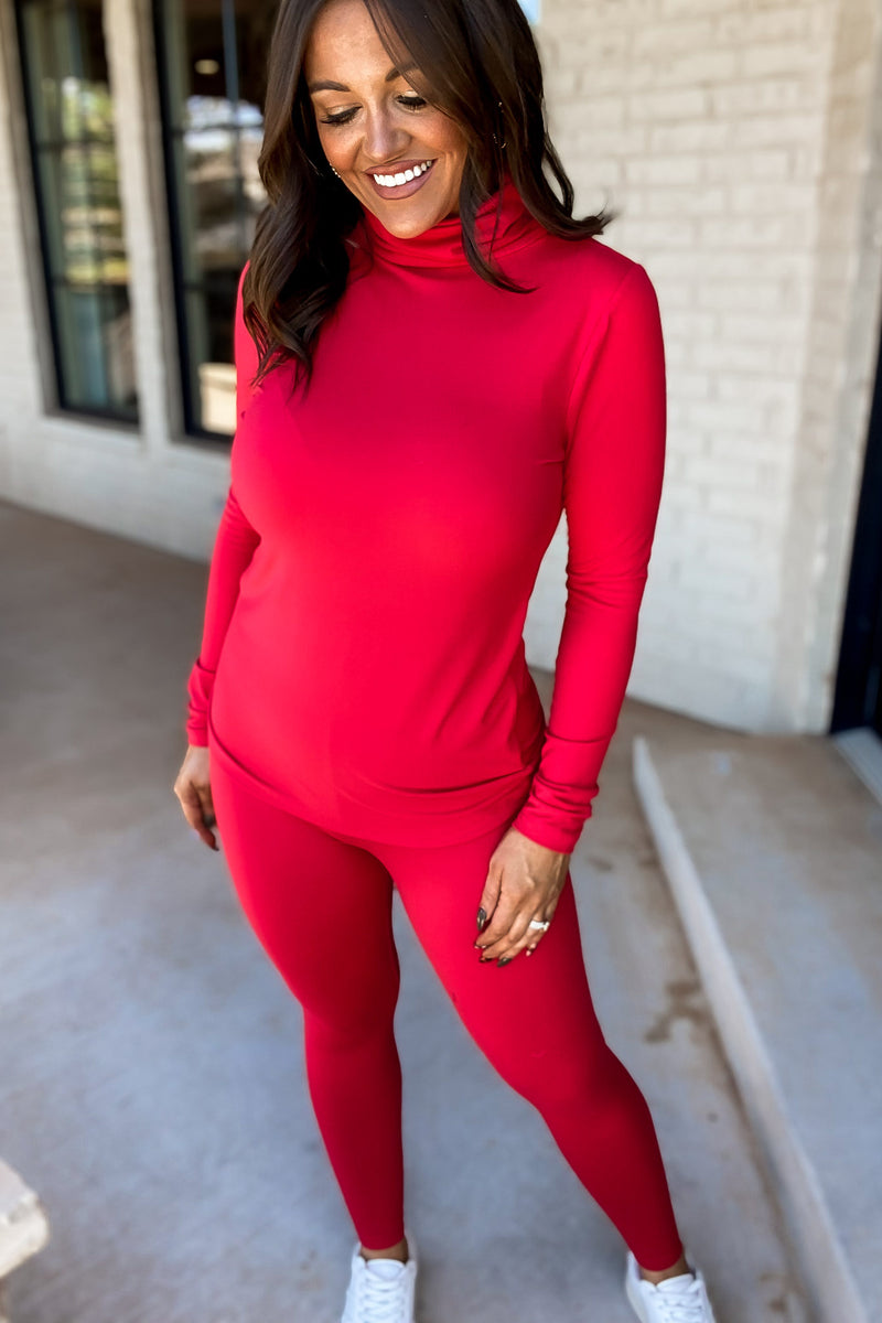 Chill In The Air Ruby Mock Neck Top And Leggings Set