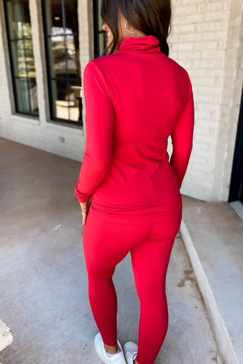 Chill In The Air Ruby Mock Neck Top And Leggings Set