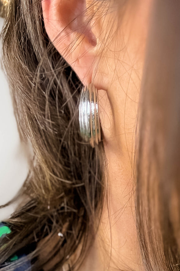 Ribbed Silver Hoop Earrings