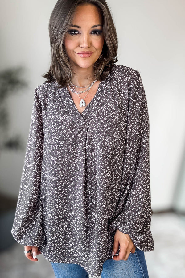 FLORAL BANDED HIGH LOW WOVEN BLOUSE TOP