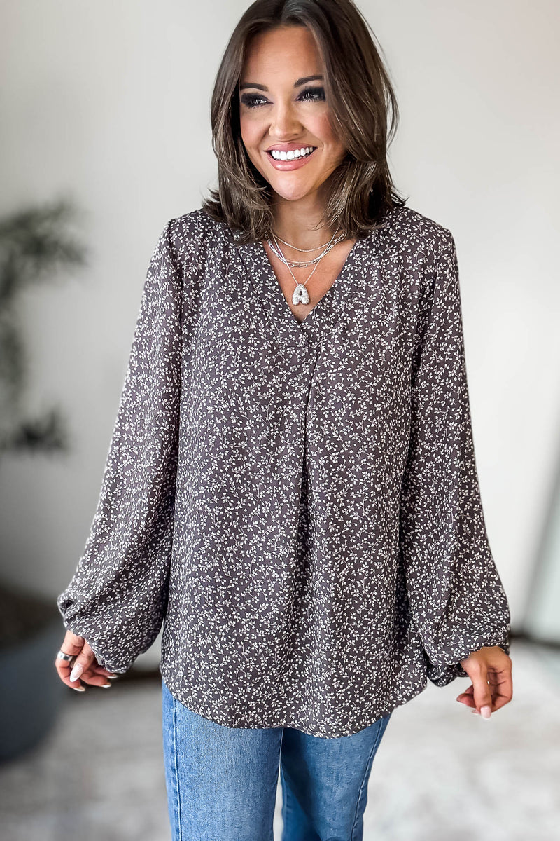 FLORAL BANDED HIGH LOW WOVEN BLOUSE TOP