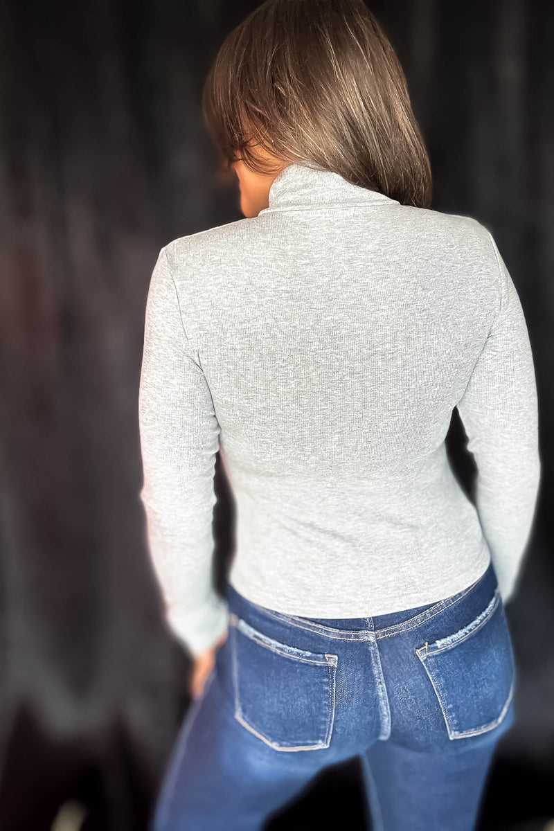 Micro Heather Grey Ribbed Long Sleeve Turtleneck