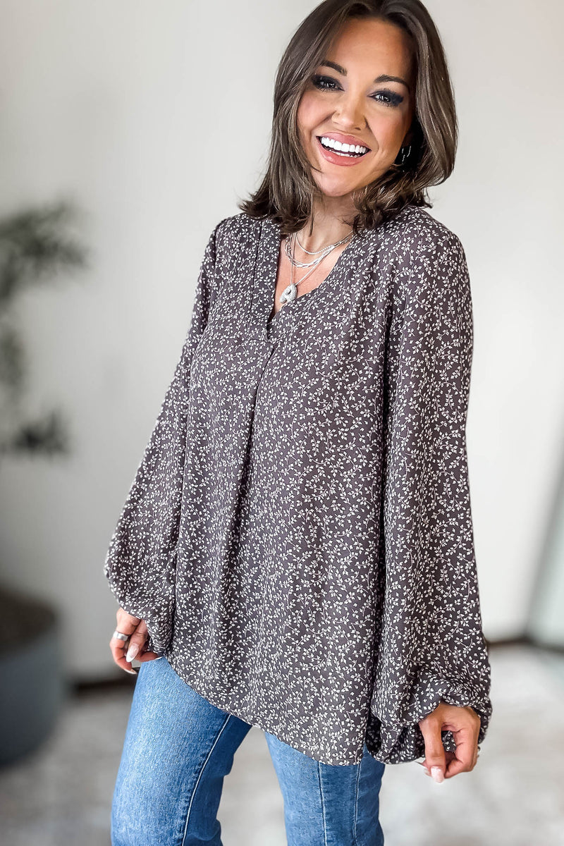 FLORAL BANDED HIGH LOW WOVEN BLOUSE TOP