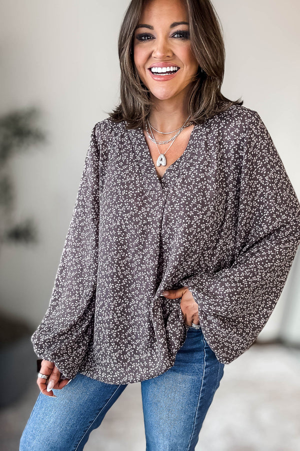 FLORAL BANDED HIGH LOW WOVEN BLOUSE TOP