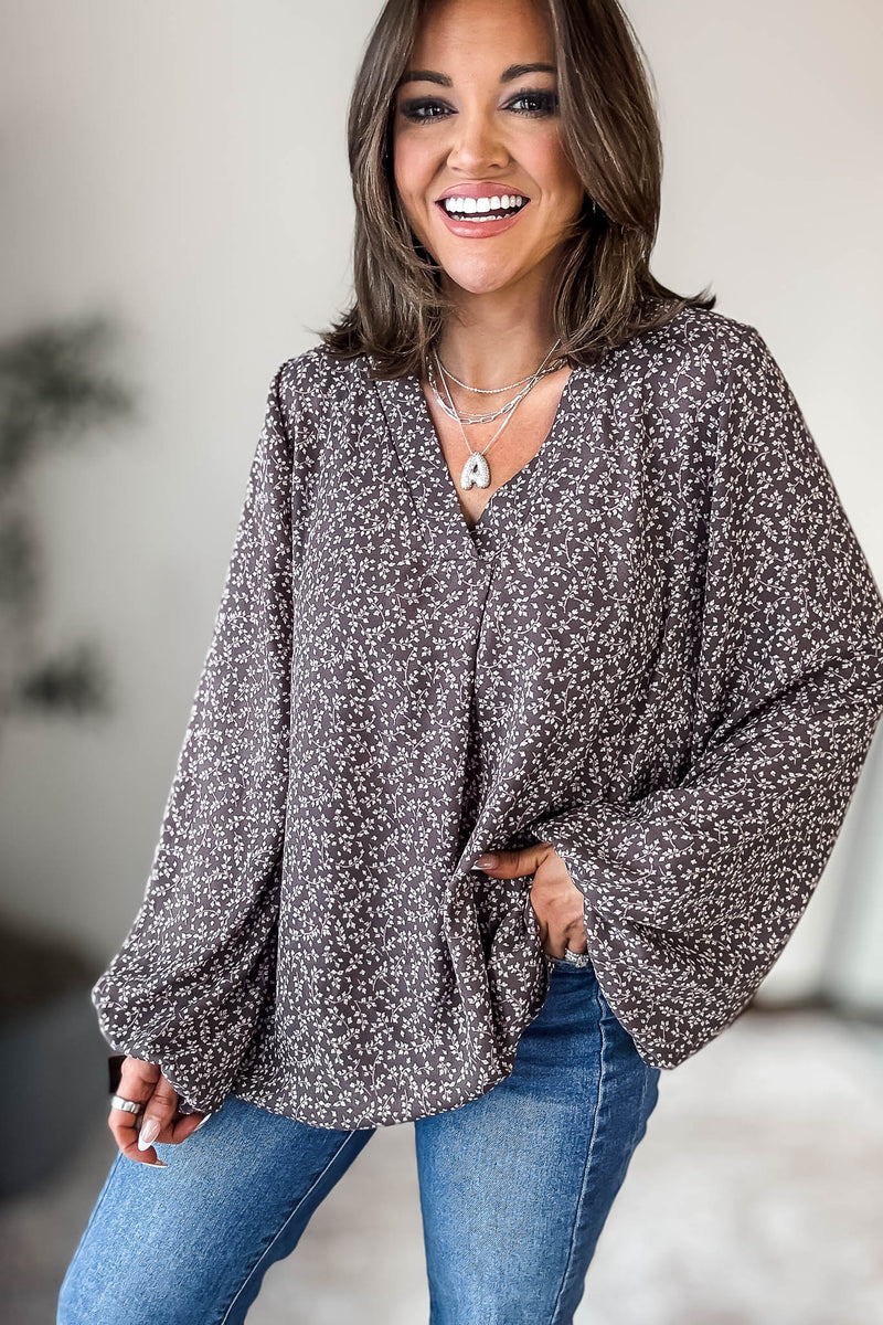 FLORAL BANDED HIGH LOW WOVEN BLOUSE TOP