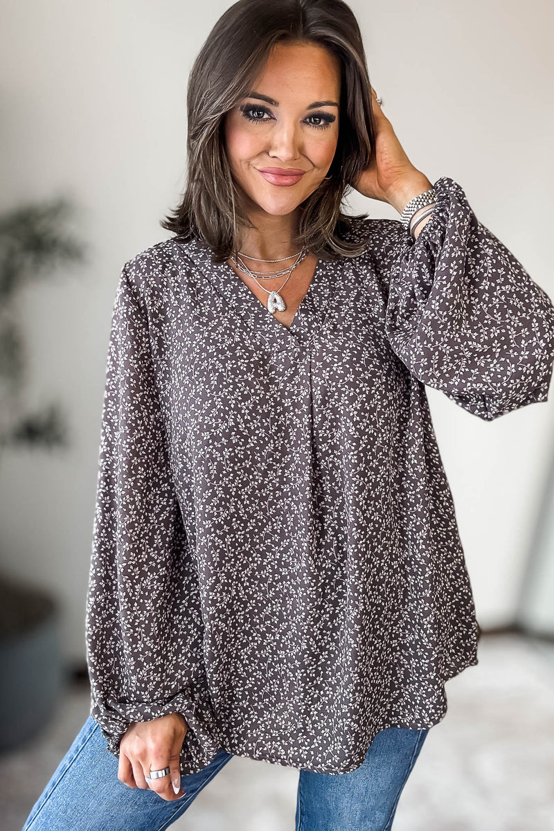 FLORAL BANDED HIGH LOW WOVEN BLOUSE TOP