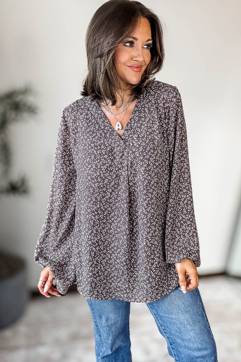 FLORAL BANDED HIGH LOW WOVEN BLOUSE TOP