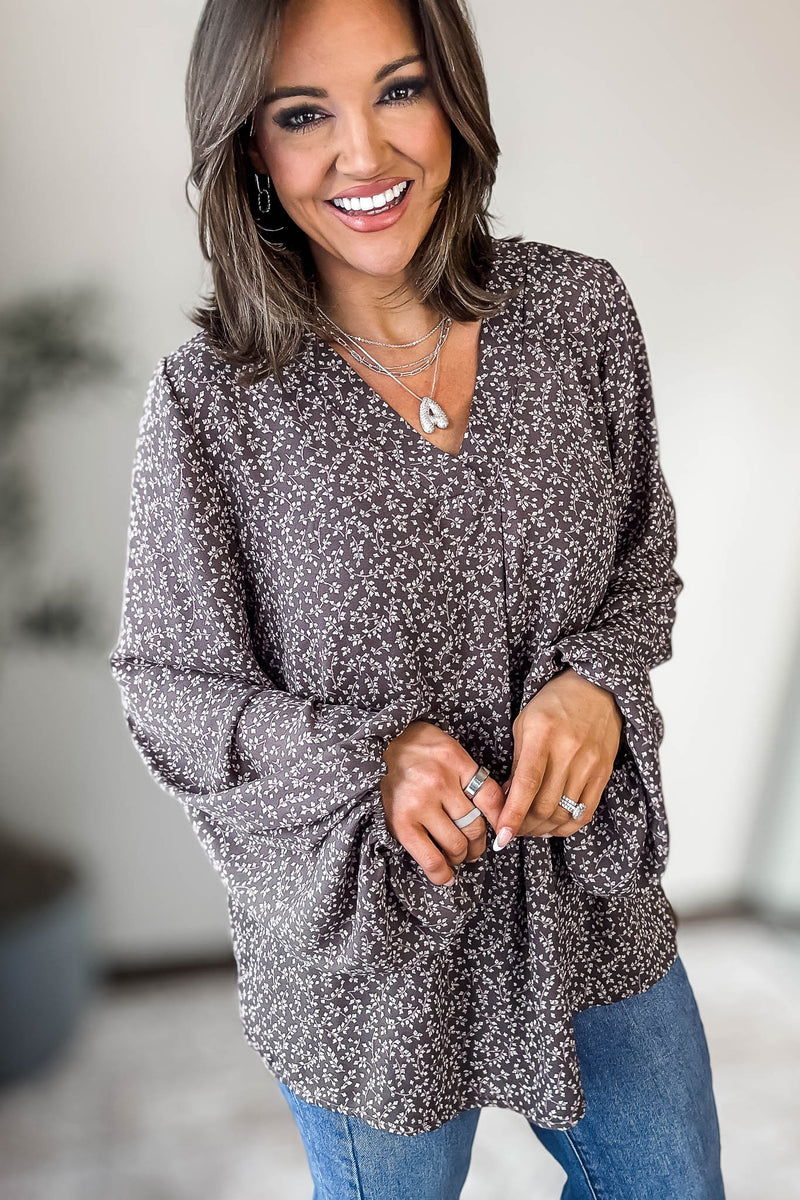 FLORAL BANDED HIGH LOW WOVEN BLOUSE TOP