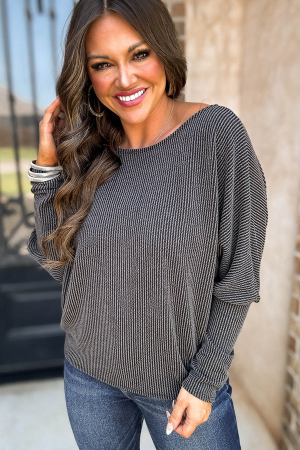 All Yours Charcoal Ribbed Long Sleeve