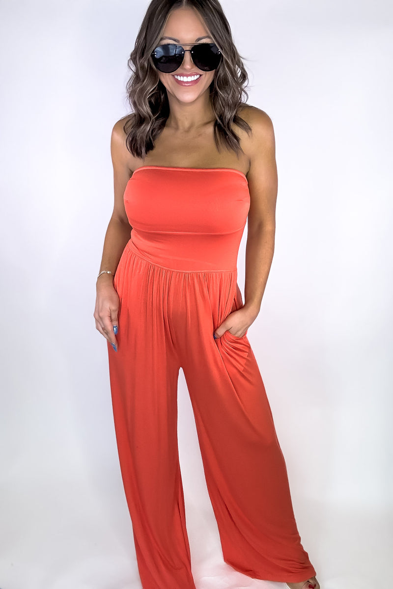 Strapless Lounge Hot Coral Jumpsuit