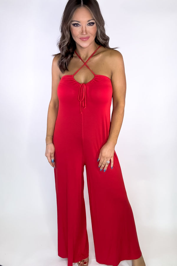 Criss Cross Cherry Jumpsuit