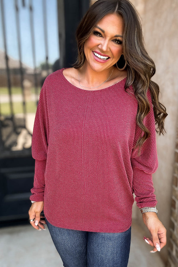 All Yours Cranberry Ribbed Long Sleeve