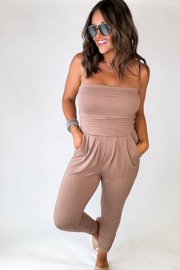 Open Arms New Taupe Tube Top Jumpsuit