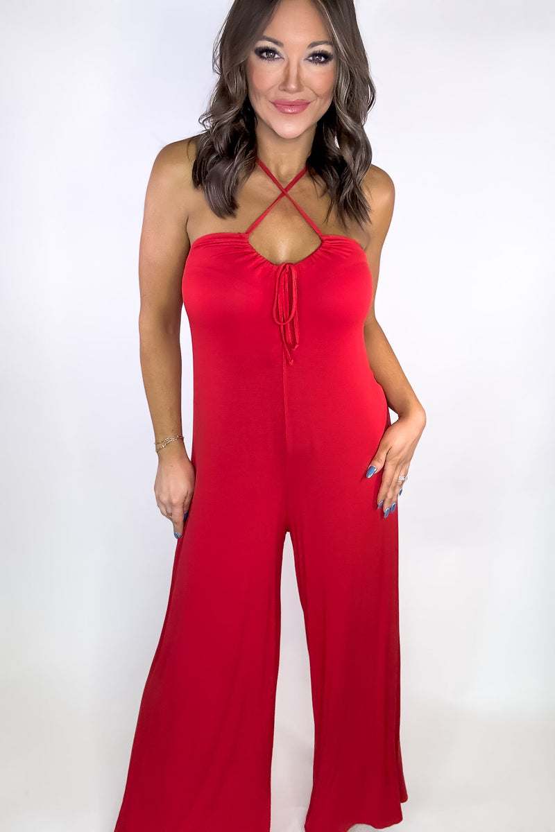 Criss Cross Cherry Jumpsuit