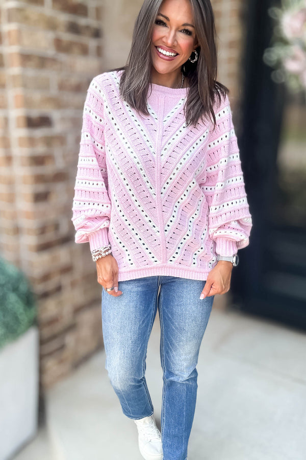 Crochet Pink Long Sleeve Knit Top