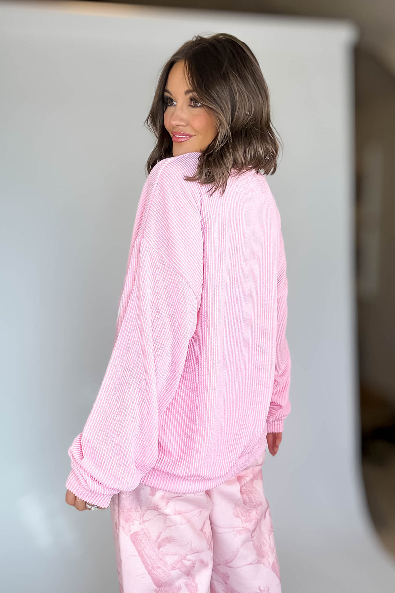 Bucketlist Pink 'God Is Love' Ribbed Oversized Lightweight Graphic Sweatshirt