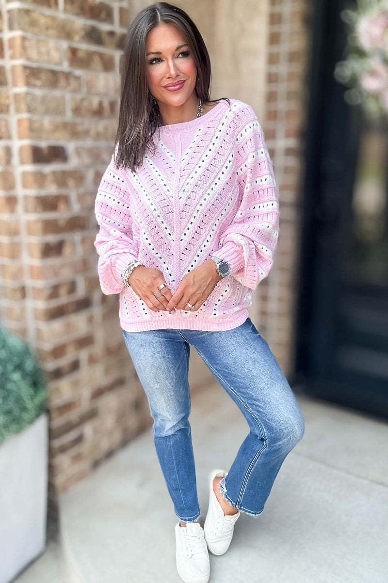 Crochet Pink Long Sleeve Knit Top