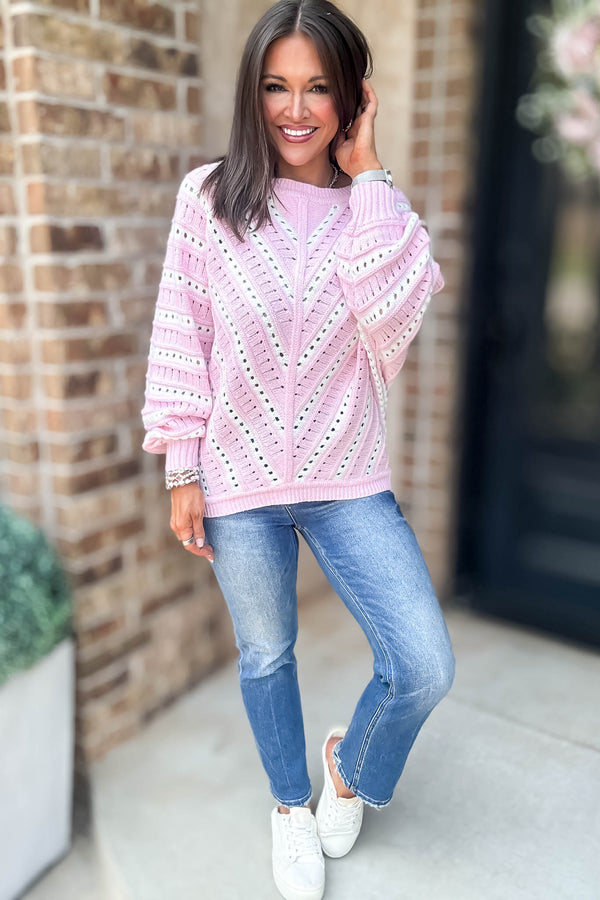 Crochet Pink Long Sleeve Knit Top
