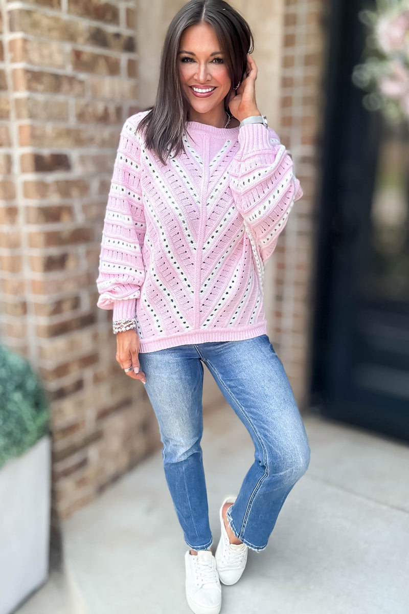 Crochet Pink Long Sleeve Knit Top