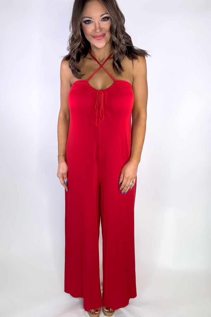 Criss Cross Cherry Jumpsuit