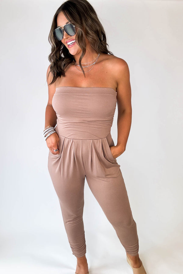 Open Arms New Taupe Tube Top Jumpsuit