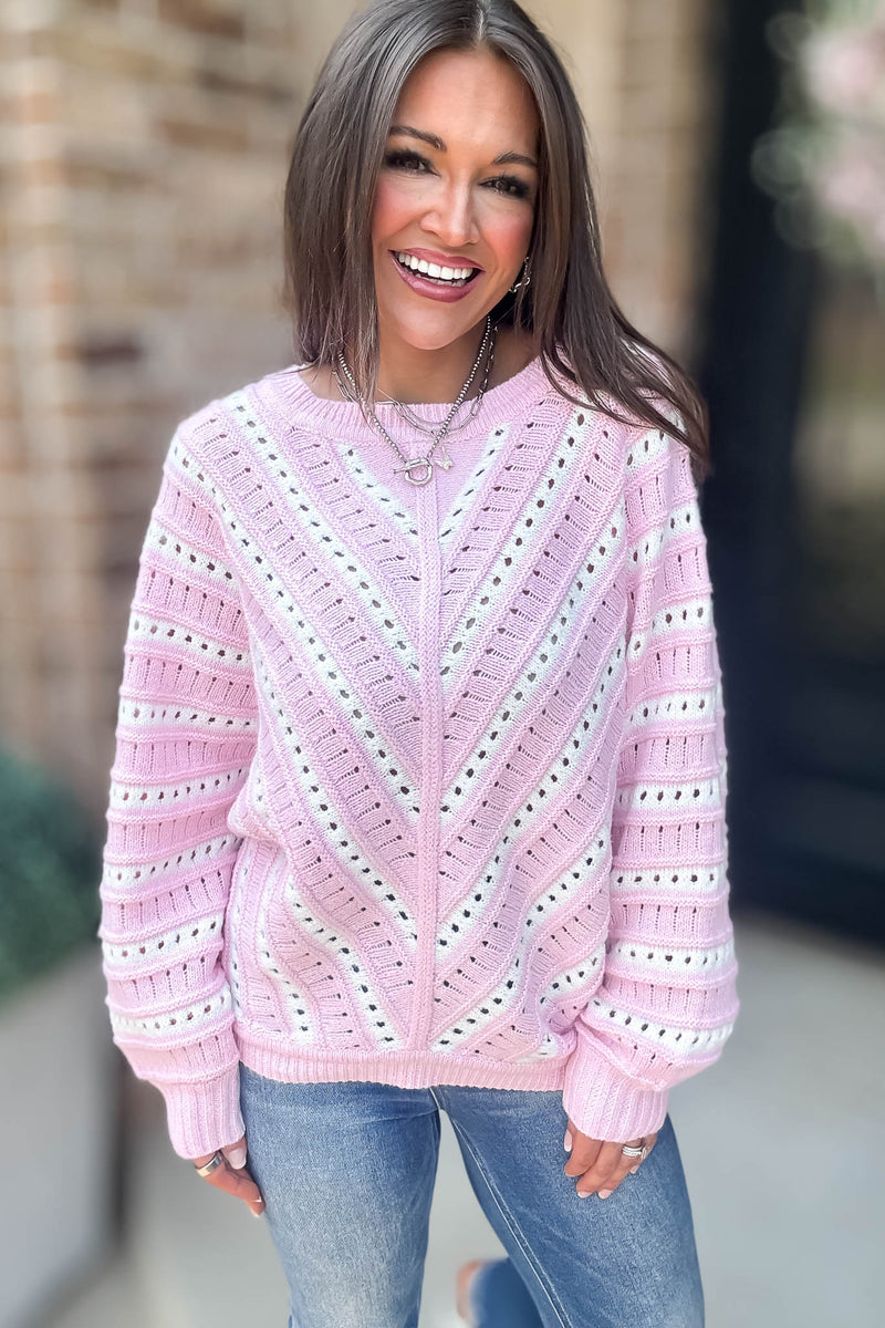 Crochet Pink Long Sleeve Knit Top