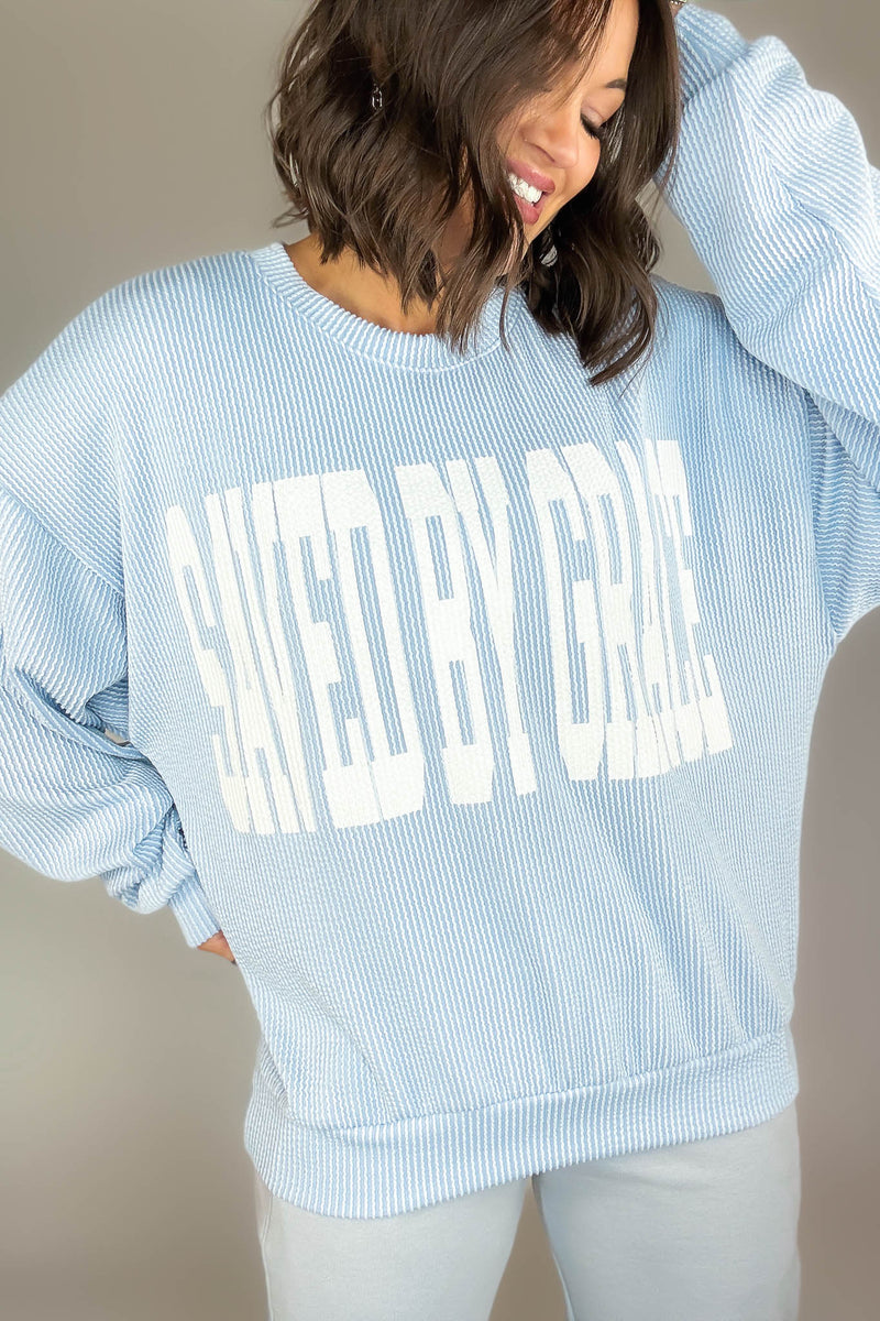 Bucketlist Blue 'Saved By Grace' Graphic Sweatshirt Top
