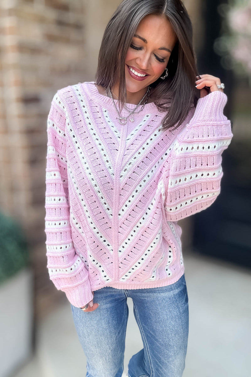 Crochet Pink Long Sleeve Knit Top