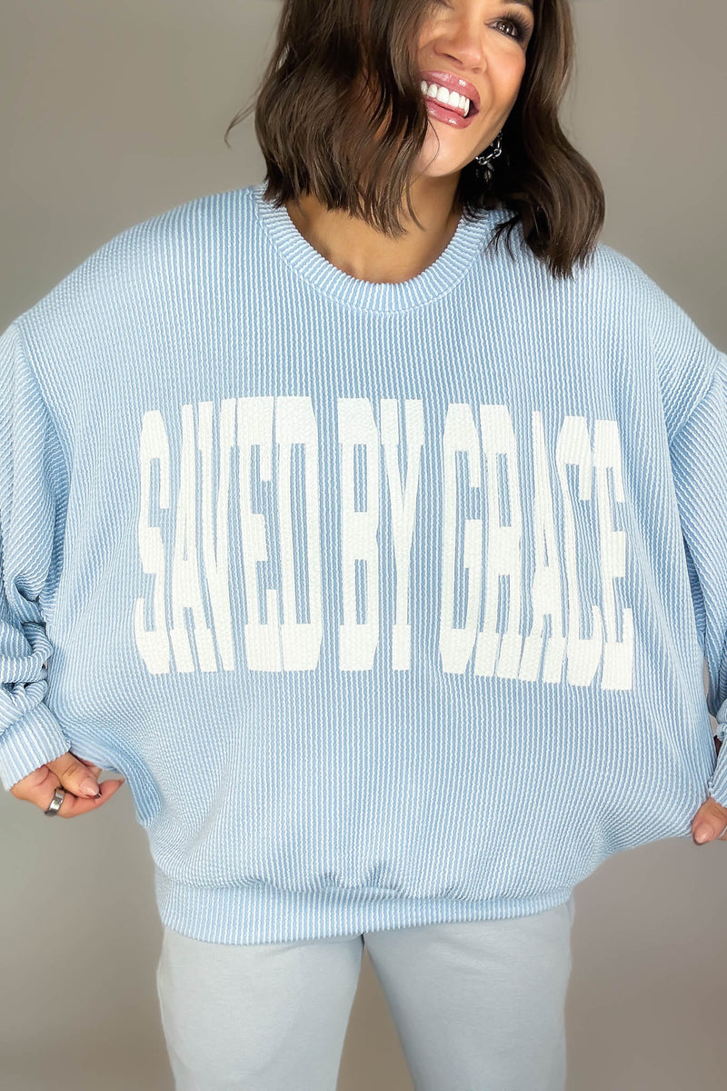 Bucketlist Blue 'Saved By Grace' Graphic Sweatshirt Top