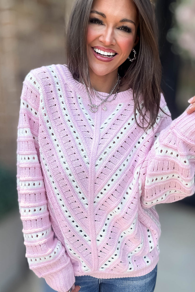Crochet Pink Long Sleeve Knit Top