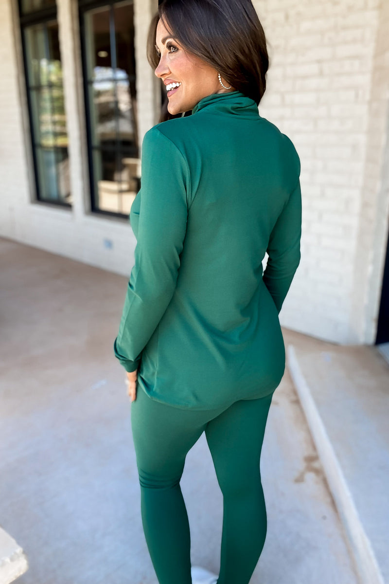 Chill In The Air Dark Green Mock Neck Top And Leggings Set