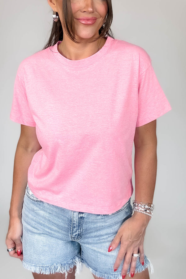Just Relax Heather Fushcia Cotton Crew Neck Short Sleeve T-Shirt