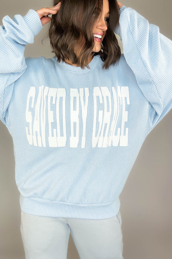 Bucketlist Blue 'Saved By Grace' Graphic Sweatshirt Top