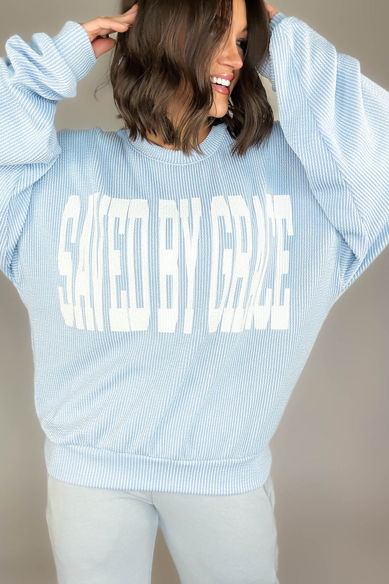 Bucketlist Blue 'Saved By Grace' Graphic Sweatshirt Top