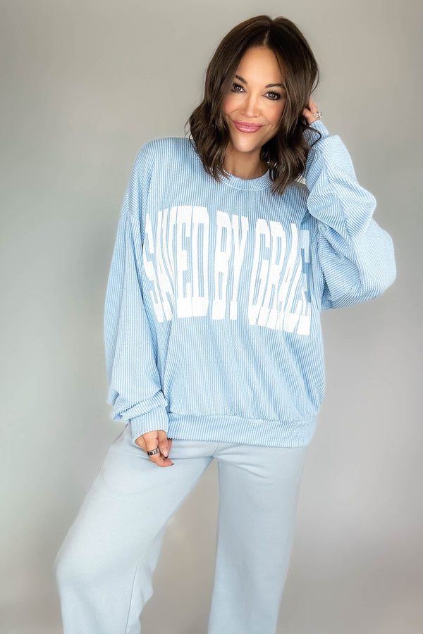 Bucketlist Blue 'Saved By Grace' Graphic Sweatshirt Top