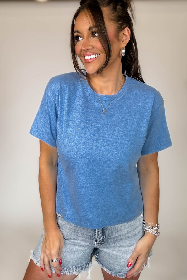 Just Relax Heather Light Navy Cotton Crew Neck Short Sleeve T-Shirt