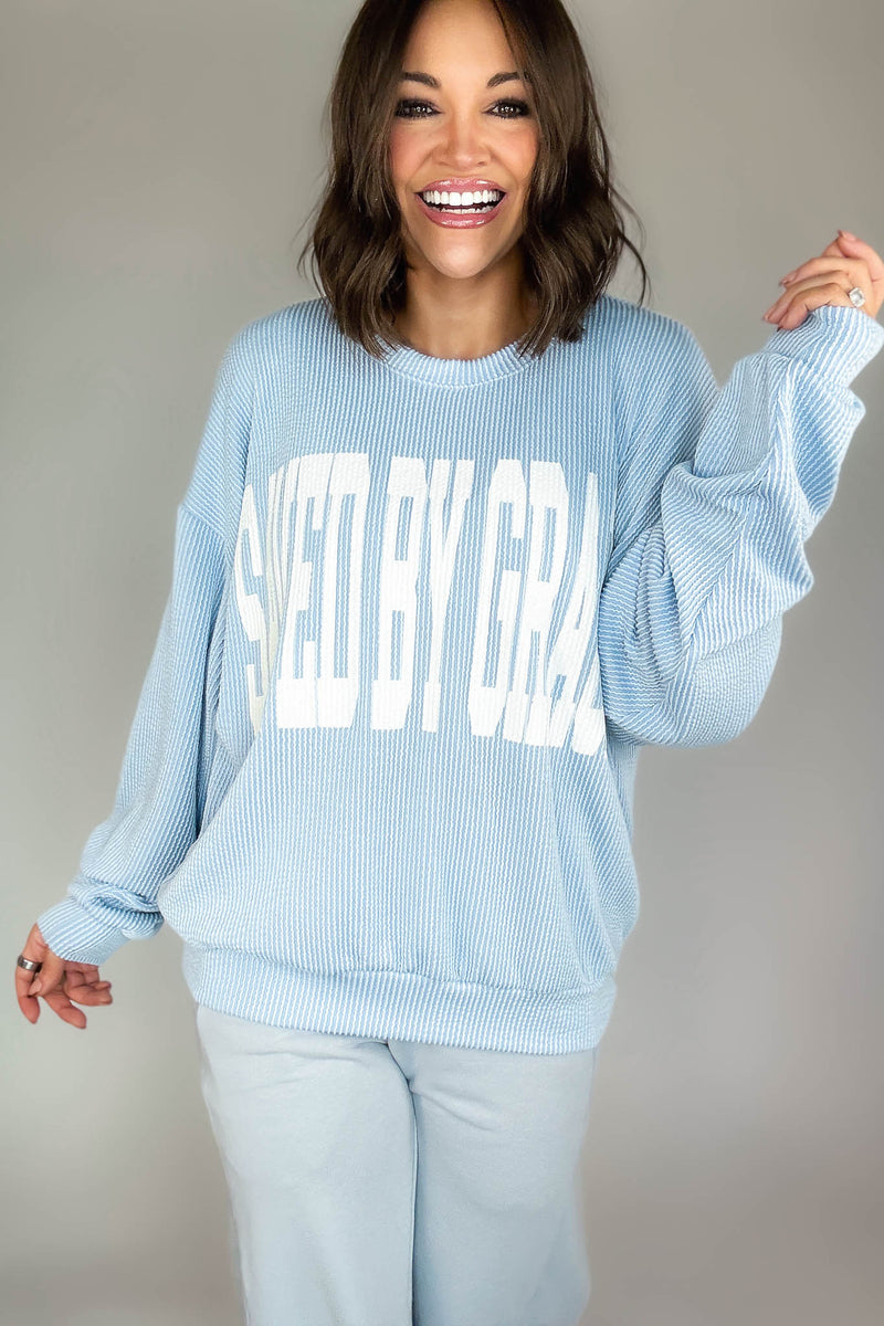 Bucketlist Blue 'Saved By Grace' Graphic Sweatshirt Top