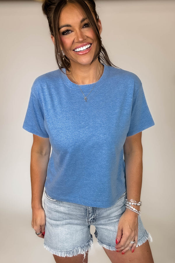 Just Relax Heather Light Navy Cotton Crew Neck Short Sleeve T-Shirt