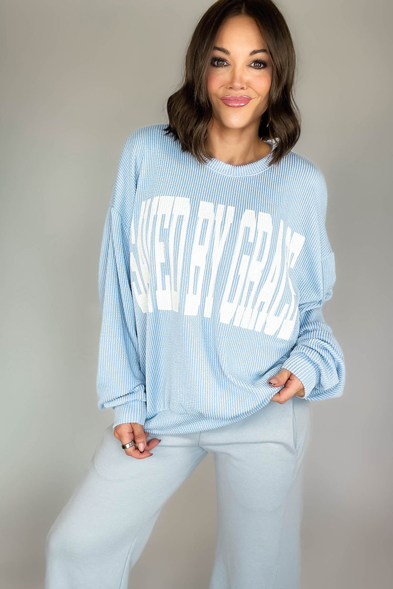 Bucketlist Blue 'Saved By Grace' Graphic Sweatshirt Top