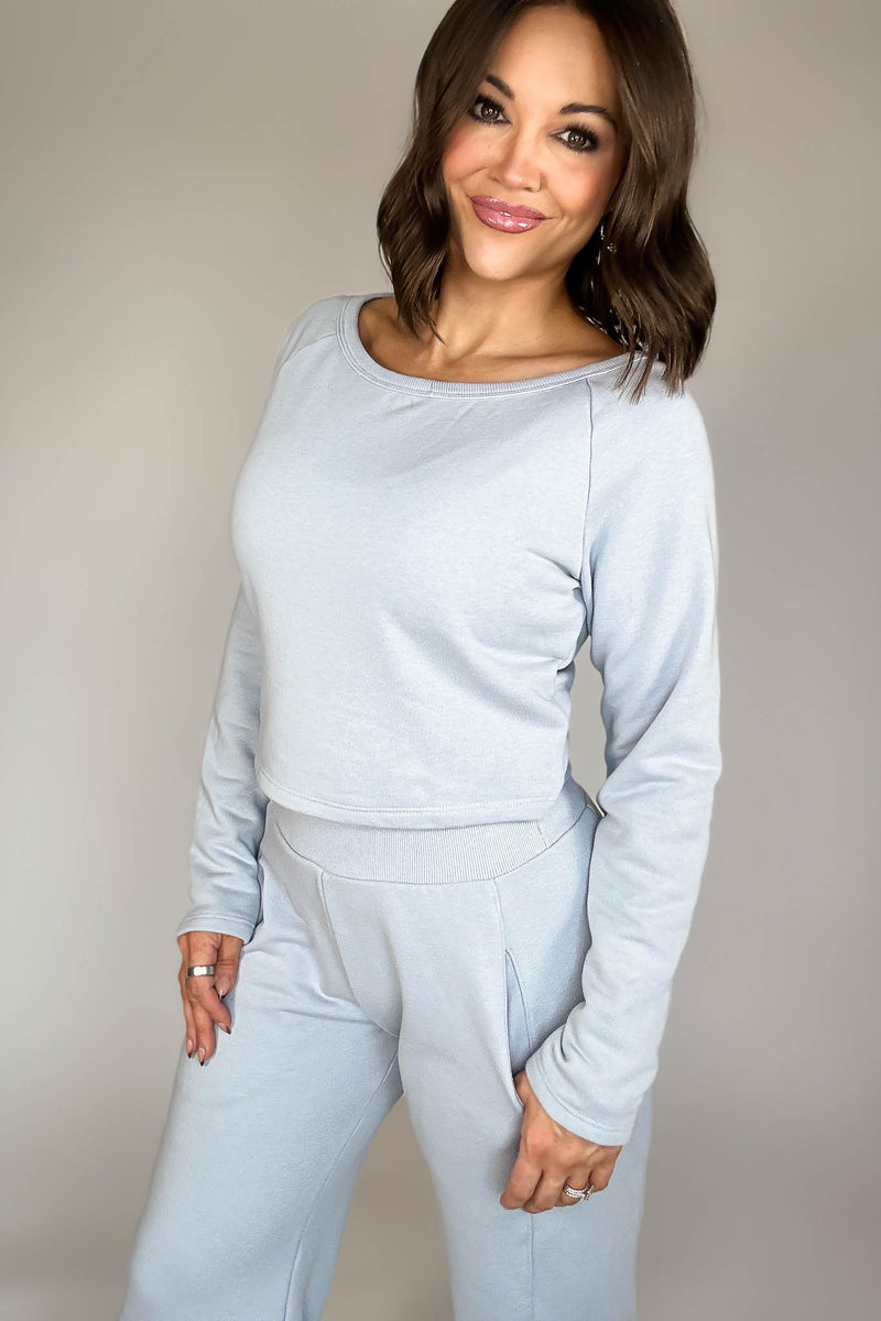 Bucketlist Dusty Blue Solid Fleece Crop Top
