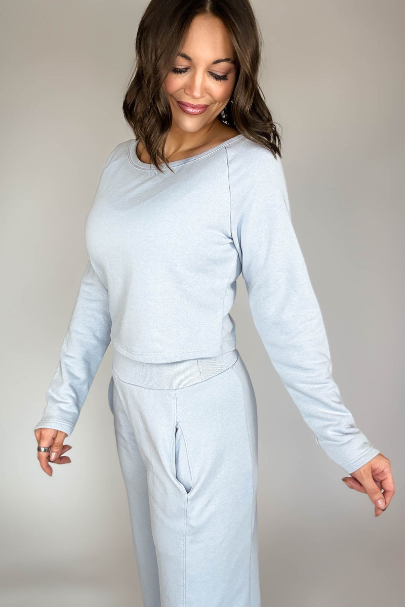 Bucketlist Dusty Blue Solid Fleece Crop Top