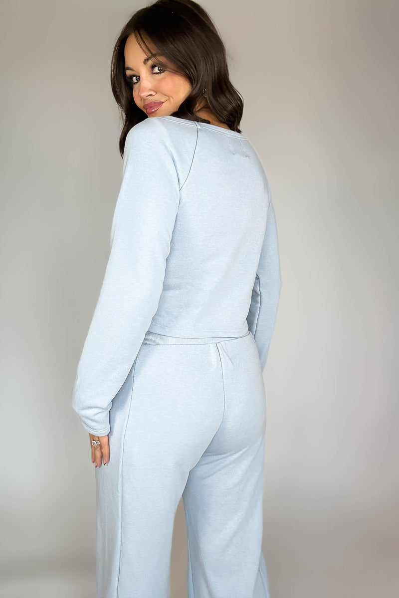 Bucketlist Dusty Blue Solid Fleece Crop Top