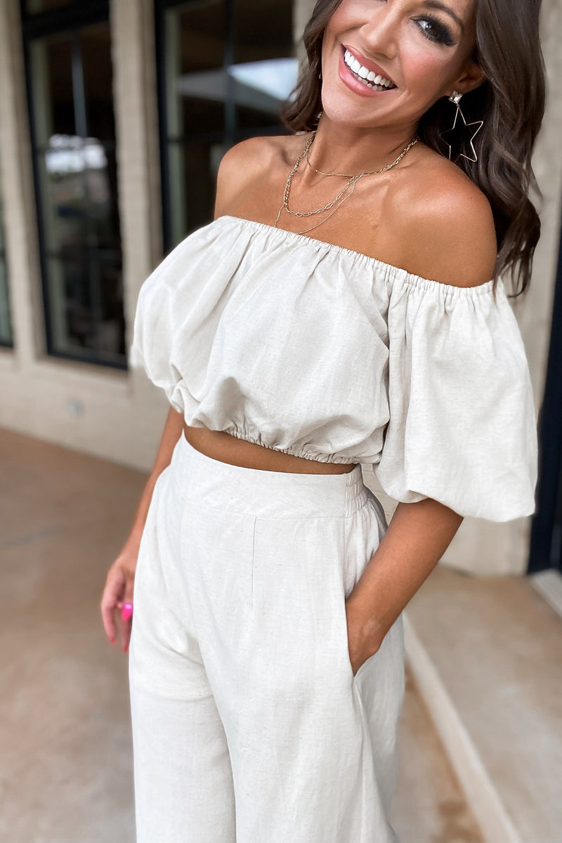 The Best Love Natural Linen Puff Sleeve Top