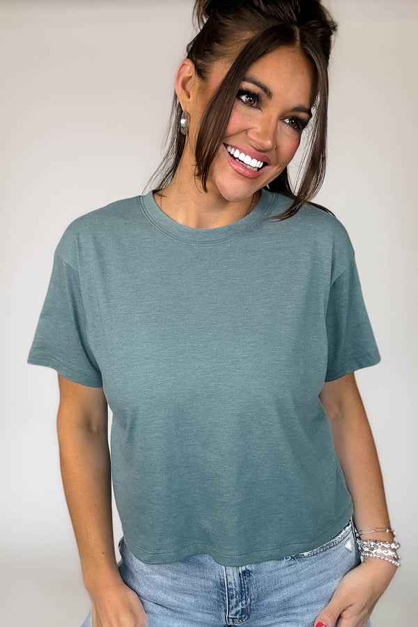 Just Relax Heather Ash Jade  Cotton Crew Neck Short Sleeve T-Shirt
