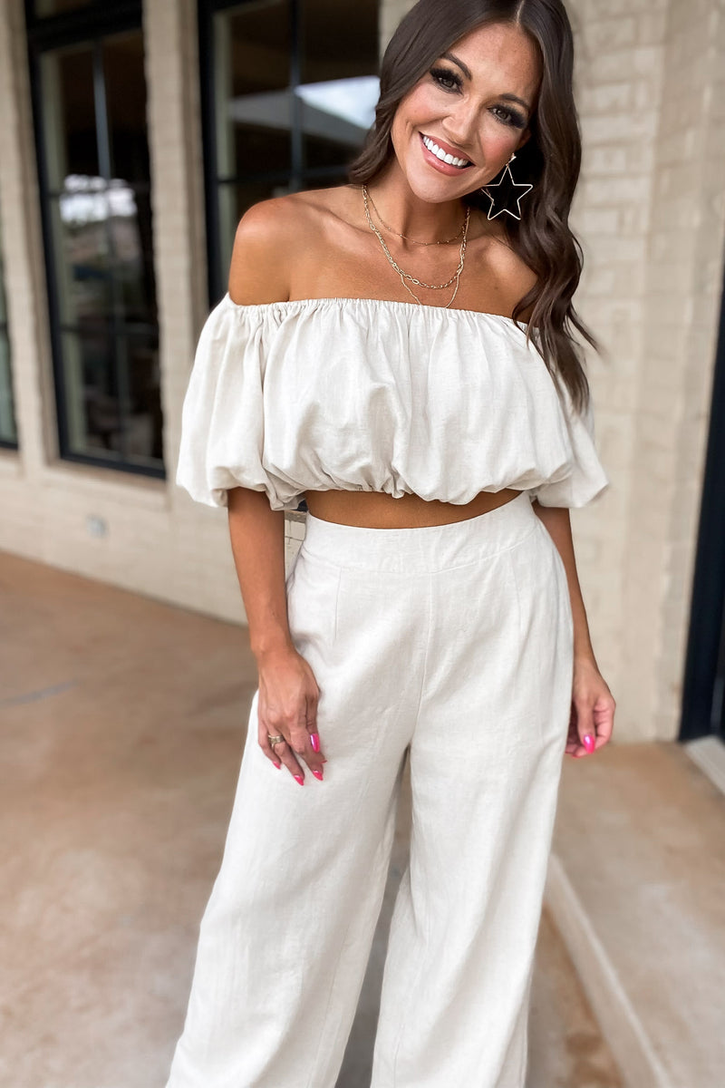 The Best Love Natural Linen Puff Sleeve Top