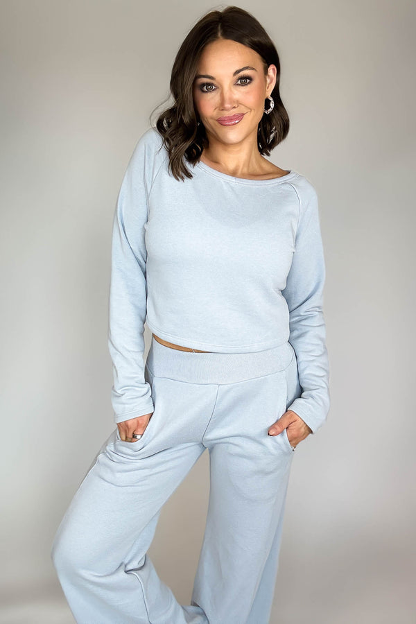 Bucketlist Dusty Blue Solid Fleece Crop Top