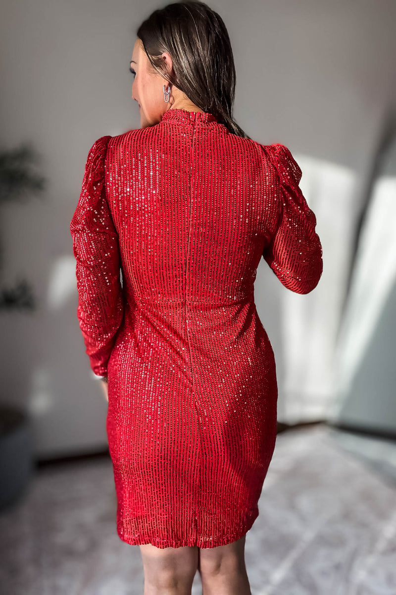 Red Long Sleeve Sequin Dress