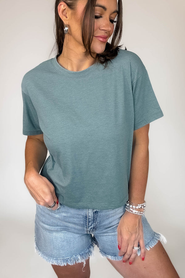 Just Relax Heather Ash Jade  Cotton Crew Neck Short Sleeve T-Shirt